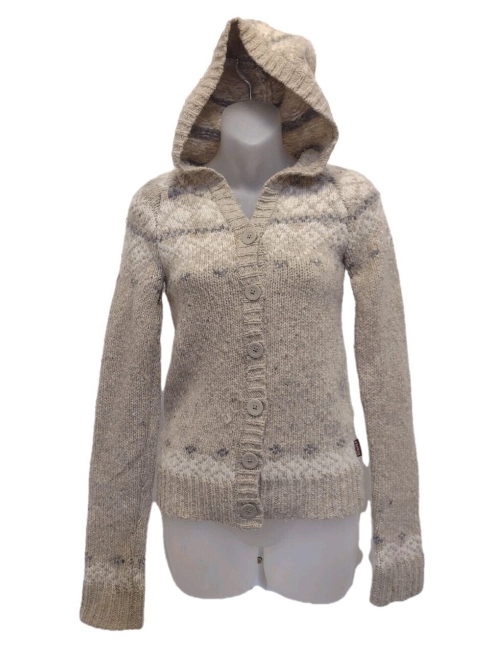 Hollister Hooded Cardigan Sweater Lambswool Fair Isle Y2K Nordic Cottagecore S